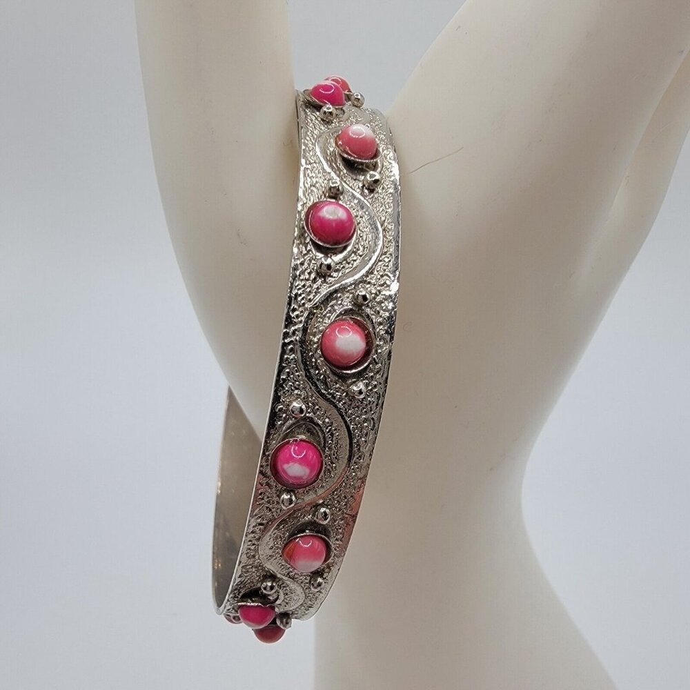 Vintage Silver Tone Beaded‎ BANGLE Bracelet Southwestern Stackable